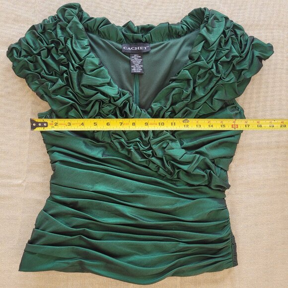 Emerald Green V Neck Bodycon Top. Back Zipper. 6. Cachet. - Picture 6 of 16